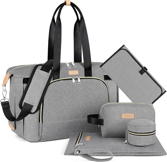 Diaper Bag Tote for Baby 7PCS, Large Mommy Bag with Portable Changing Pad | Multifunctional Hospital Bags for Labor and Delivery with Pacifier Case and Organizer Pouches,Travel Baby Bag for Boy Girl by ITIEZY