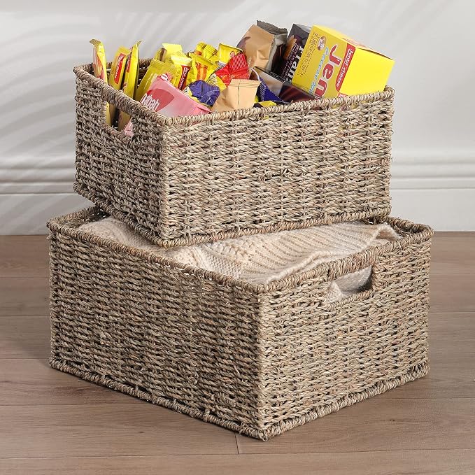 HOONEX Large Wicker Baskets for Storage, Seagrass Baskets with Dual Handles, Woven Set of 2, Natural - Image 5