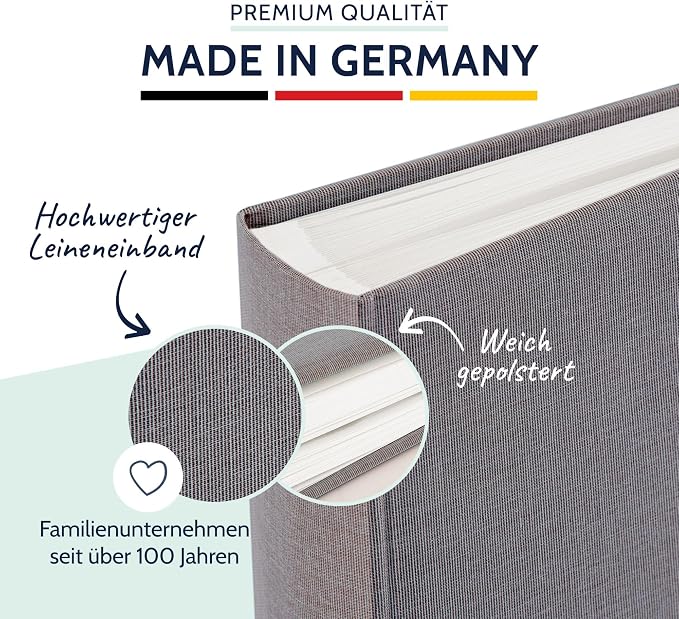 goldbuch Summertime Trend 2 31606 Photo Album with 100 White Pages with Parchment Dividers, Photo Album with Linen Cover, up to 600 Pictures, High-Quality Paper, Grey, 30 x 31 cm - Image 3