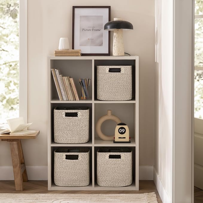 UBBCARE Set of 4 Storage Basket-12 X 12 X 12 in, Cotton Rope Basket for Shelves, Toys, Book, Cube Storage Bins with Handles, Woven Storage Baskets for Organizing, Mix-Brown - Image 5