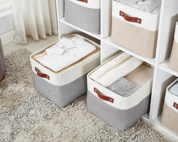 DECOMOMO Storage Bins, Extra Large Fabric Storage Baskets for Shelves 4Pack | 15.8 x 12.5 x 10 inches Decorative Linen Closet Organizers (Grey & White) - Image 7