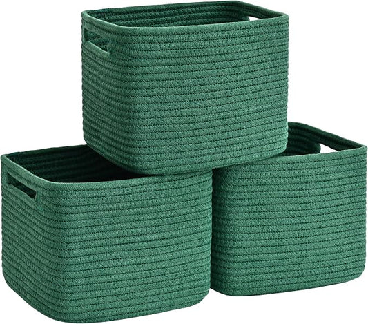 3 Pack Cube Storage Bin, 9”x9”x7” Cotton Rope Woven Baskets for Organizing Toys Clothes Towels, Square Gift Storage Baskets for Shelves, Nursery, Closet, Bathroom, Pantry (Green) by Degeyoyo