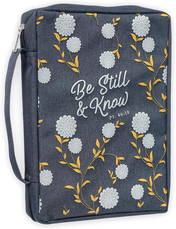 Christian Art Gifts Men/Women's Bible Cover Be Still & Know Psalm 46:10, Navy Canvas, Medium by ChristianArtGifts