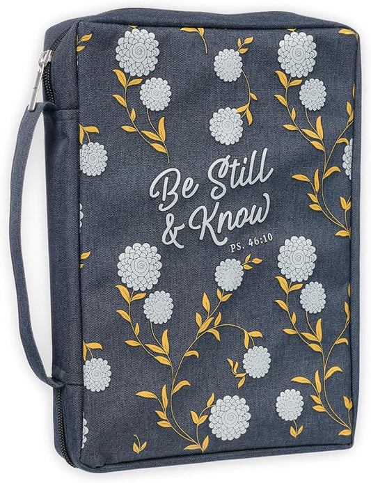 Christian Art Gifts Men/Women's Bible Cover Be Still & Know Psalm 46:10, Navy Canvas, Medium by ChristianArtGifts