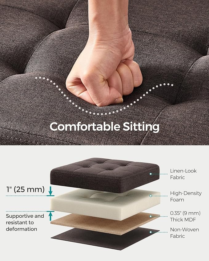 SONGMICS Mazie Collection - 30 Inches Folding Storage Ottoman Bench, Ottoman Foot Rest, End of Bed Bench, Storage Chest, Load 660 lb, for Living Room, Bedroom, Entryway, Brown ULSF047K02 - Image 4