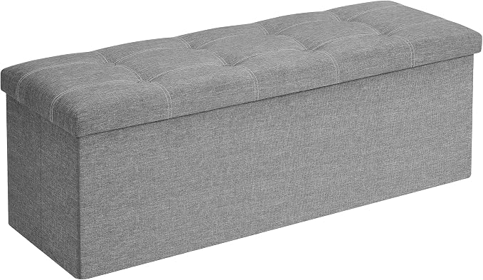 SONGMICS MAZIE Collection - 43 Inches Ottoman Storage Bench, 35 Gal. Folding Chest with Breathable Linen-Look Fabric, Load up to 660 lb, for Entryway, Living Room, Bedroom, Light Gray ULSF077G05 by Unknown
