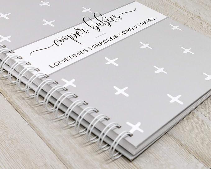 Personalized Twin Pregnancy Journal - Hardcover Pregnancy Memory Book Customized with Babies’ Names, Nicknames or Phrase - Prompted Journal for New Moms (Gray Positive) - Image 2