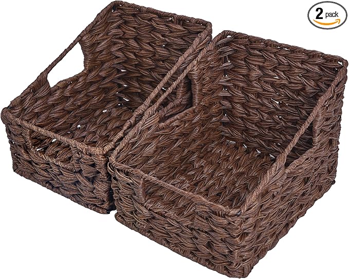 GRANNY SAYS Wicker Storage Baskets, Waterproof Wicker Basket with Handles | Wicker Storage Baskets for Pantry, Open Front Basket for Shelves, Kitchen Storage Baskets, Decorative Basket for Home Decor by GRANNYSAYS