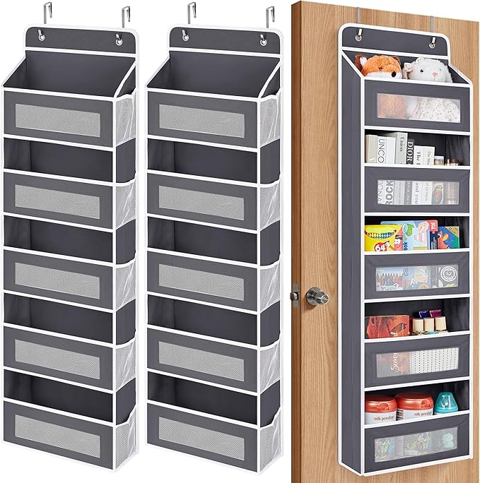 JARLINK Over The Door Organizer, 5 Shelf Hanging Organizer w/ 5 Pockets | 2 Pack 44 lbs Weight Capacity Hanging Storage for Bathroom, Bedroom, Nursery, RV, Pantry (Dark Grey) by JARLINK