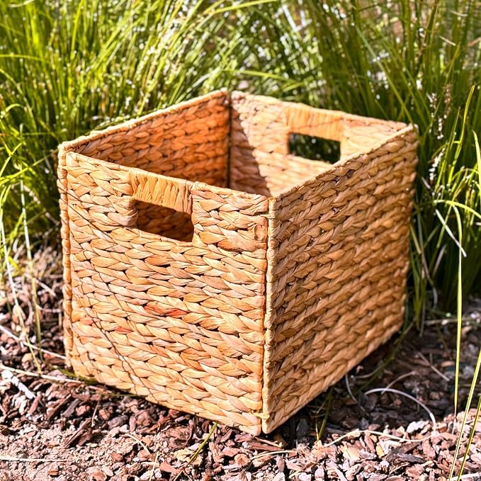 6 Hand-Woven Wicker Storage Baskets 13x11x11in, Water Hyacinth Shelf Bins | ECO-FRIENDLY & SUSTAINABLE - Image 6