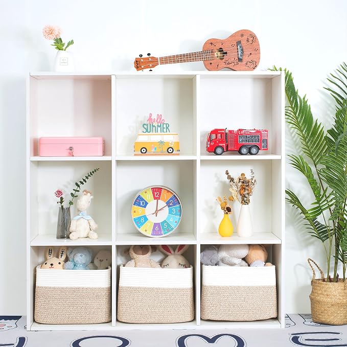3-Pack Storage Baskets for Shelves, Playroom and Classroom Basket, Book Decorative Cube Bins, Woven Closet Organizers, Baby Nursery Baskets, Light Brown - Image 4