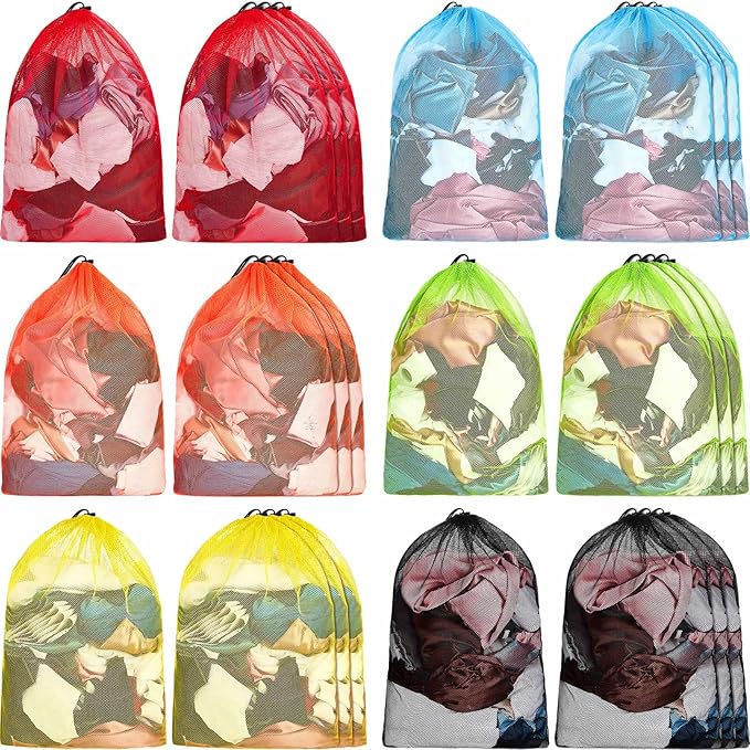 Berlune 24 Pcs 32x24 in Large Laundry Bag Colorful Extra Large Mesh Laundry Bag Bulk with Drawstring Heavy Duty Mesh Machine Washable Drawstring Pouch by Berlune