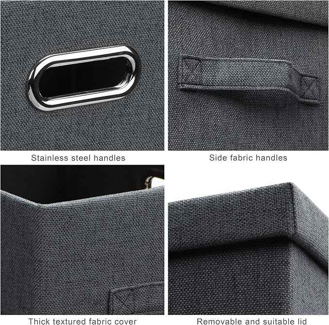 Graciadeco Medium 15" 21 Quart Collapsible Stackable Storage Bins with Lids, 3 Packs Dark Grey Foldable Fabric Closet Boxes Heavy-duty Linen Cube Baskets Container for Bedroom Office (15 x 11 x 8) | 21 Quart 3 Pack Dark Gray Collapsible Stackable Linen... - Image 7
