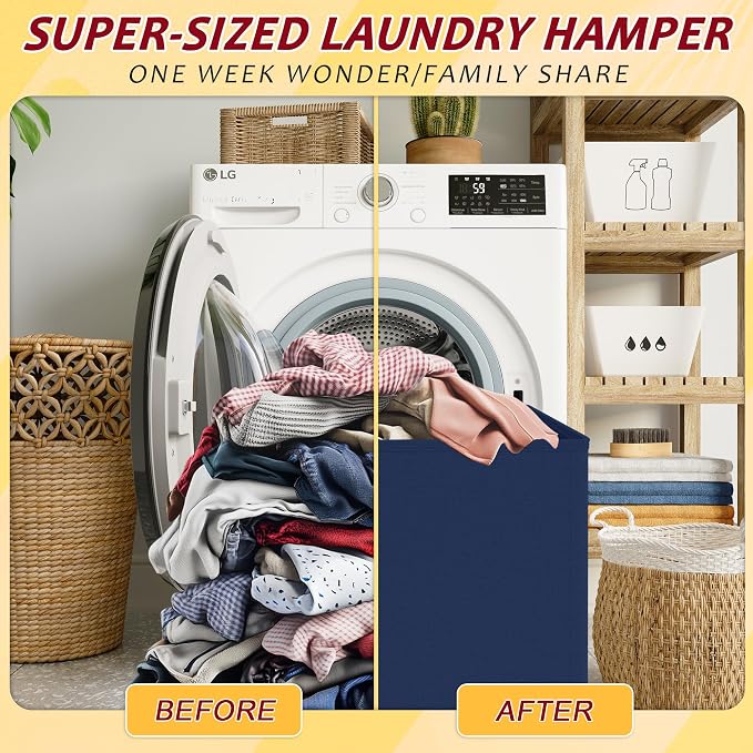 195L Laundry Hamper 3 Section,Large Laundry Hamper with Lid,Dirty Clothes Hamper with 3 Inner Bags,Collapsible Laundry Basket Organizer for Laundry Room,Laundry Sorter Hamper 3 Compartment(Blue) - Image 4
