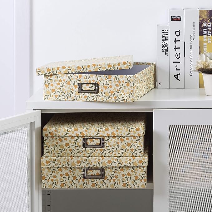 Soul & Lane - Keepsake Storage Boxes with Lids, Set of 3, Floral Dance | Decorative Cardboard Photo Box Set for Documents, Scrapbook Paper and Memories, Large Nesting Letter Organizers, Jumbo Size - Image 5