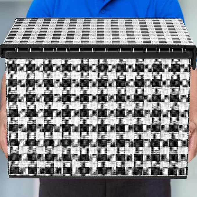 File Organizer Box with Lids, Collapsible File Folder Organizer | File Box with Plastic Slides for Document, Filing Bin for Letter Size Hanging File Folders (4 Pack, Black & White Lattice) - Image 7