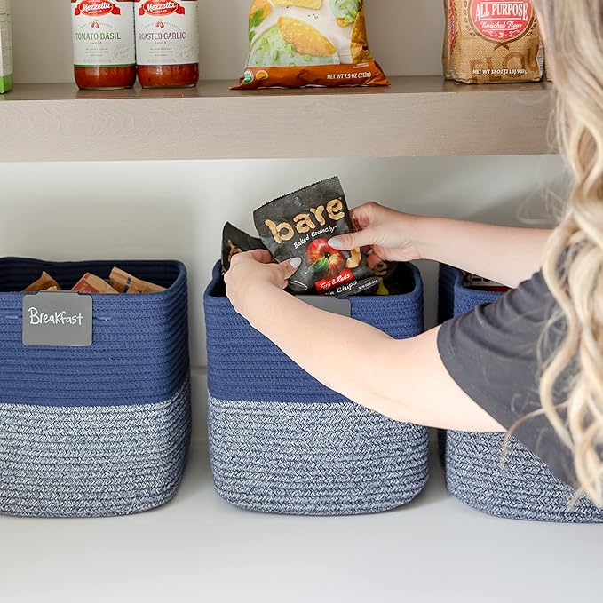 NaturalCozy 13 Inch Cube Storage Bins Cotton Rope Woven Baskets for Organizing 3-Pack | 13 x 13 Storage Cubes | Fabric Square Storage Baskets for Shelves Organizer, Kids Toy Bins, Closet Baby Nursery - Image 4