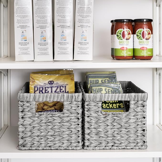 GRANNY SAYS Wicker Storage Baskets for Organizing, Basket Organizer, 2-Pack | Waterproof Wicker Baskets with Handles, Cabinet,Coffee Table,Gray Plastic Baskets for Shelves,Handwoven Bathroom Storage Bins - Image 7