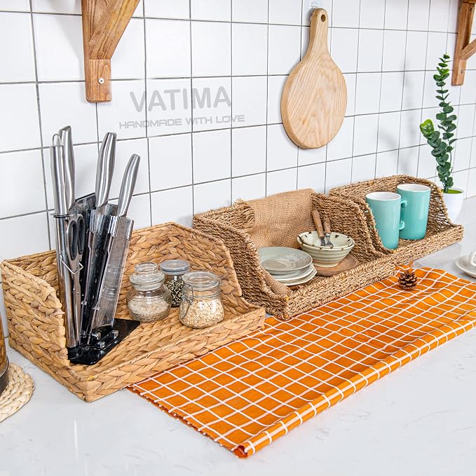VATIMA Water Hyacinth Storage Baskets with Large Open-Front for Kitchen, Decorative for Living Room, 13.4” x 9.5” x 5.5”, 2 Pack - Image 9
