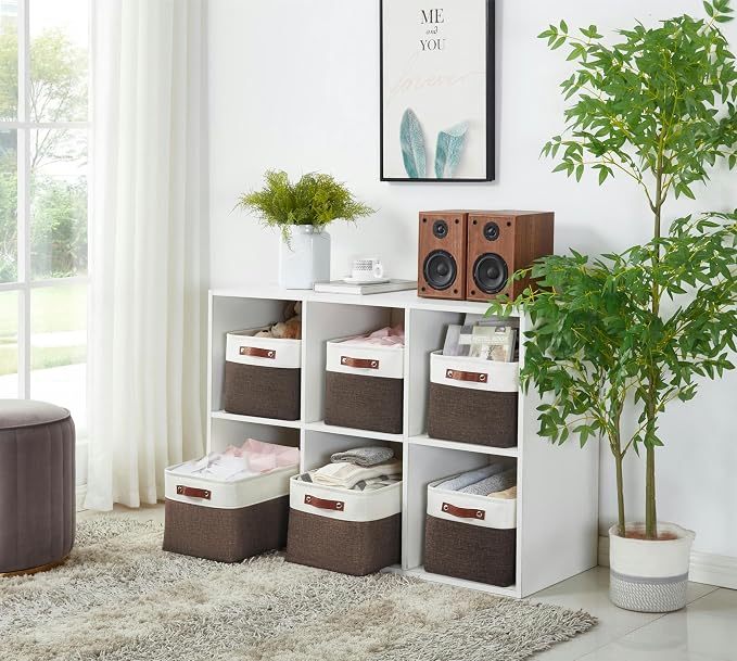 DECOMOMO Storage Bins, Extra Large Fabric Storage Baskets for Shelves 3Pack | 15.8 x 12.5 x 10 inches Decorative Linen Closet Organizers (Brown & White) - Image 8