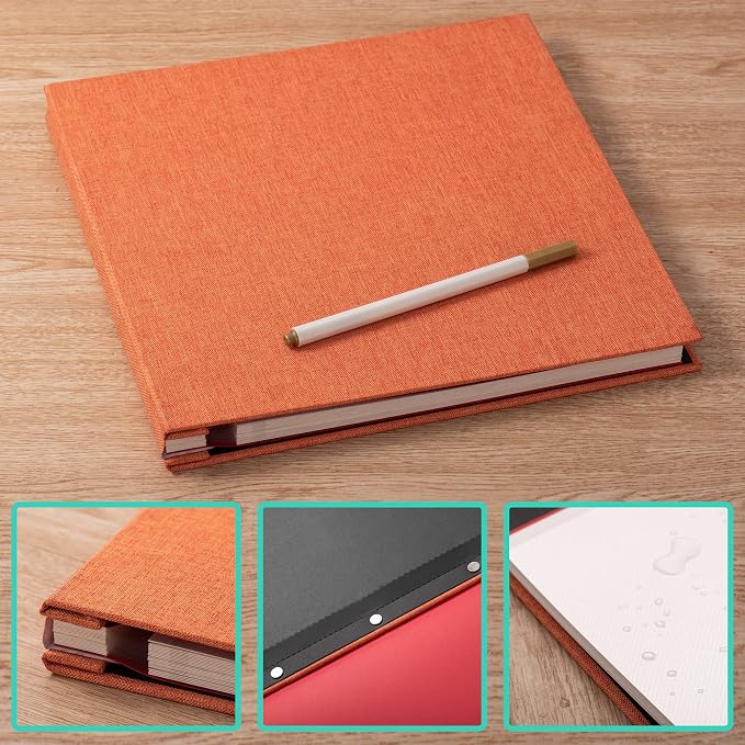 Orange Photo Album Self Adhesive Scrapbook Album for 4×6 Photos/Pictures DIY Linen Cover Album 15 Sheets/30 Blank Pages for Family Wedding, Birthday, Christmas, Anniversary - Image 6