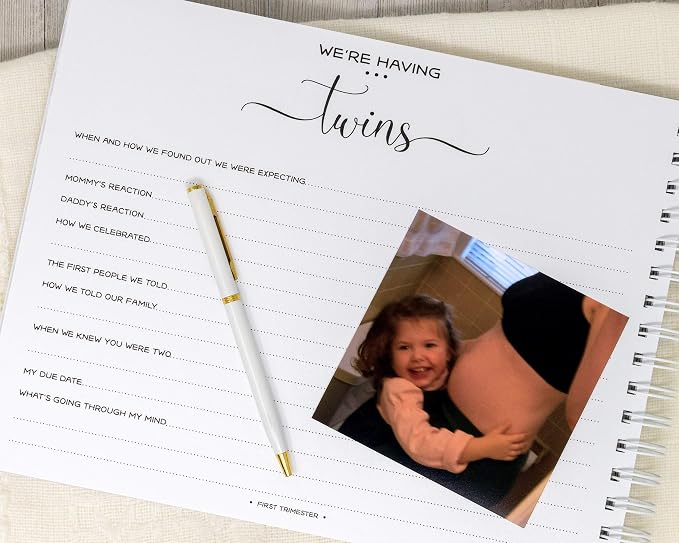 Personalized Twin Pregnancy Journal (8 Center Designs) - Hardcover Pregnancy Memory Book Customized with Babies’ Names, Nicknames or Phrase - Prompted Journal for New Moms (Ivory Dots) - Image 5