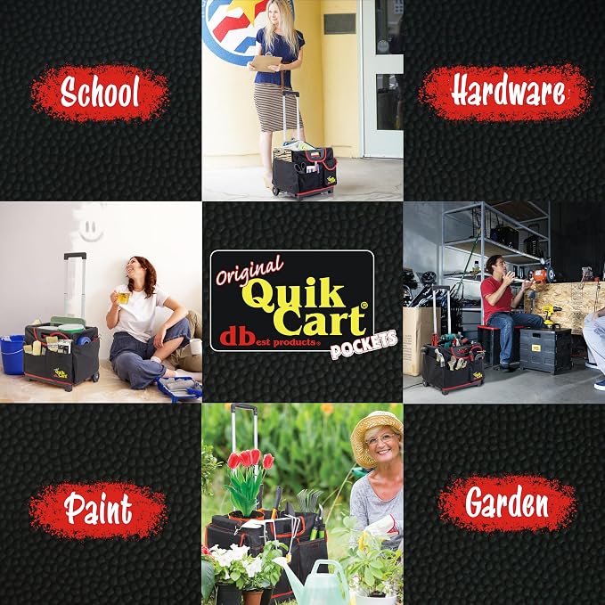 dbest Products Quik Cart Pockets Bundle Sport - 10 Pocket - Black & Red | Rolling Crate with Canvas Organizer Bag, 80 lbs Capacity, Telescoping Handle, Folding Utility Cart - Image 5