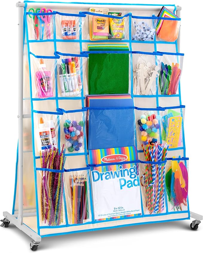 Craft Rolling Cart with Wheels - 40 Pocket Craft Storage Organizer for Kids by LCCrafts
