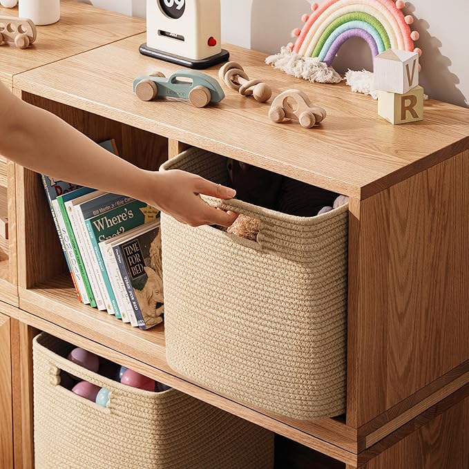 UBBCARE Set of 4 Storage Basket-11 X 10.5 X 10.5 In, Cotton Rope Basket for Shelves, Toys, Book, Cube Storage Bins with Handles, Woven Storage Baskets for Organizing, Brown - Image 4