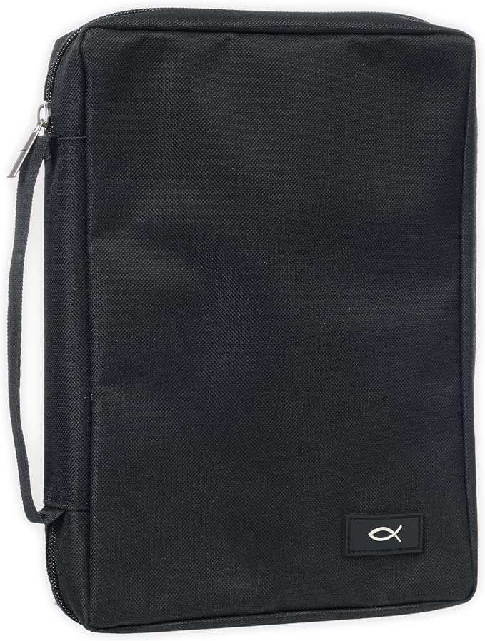 Promo Poly-Canvas Bible / Book Cover w/Fish Applique (Medium, Black) by ChristianArtGifts