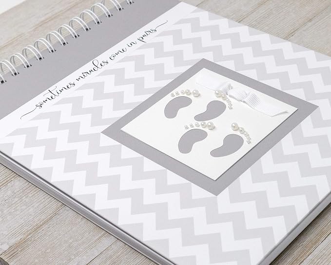 Personalized Twin Pregnancy Journal (8 Center Designs) - Hardcover Pregnancy Memory Book Customized with Babies’ Names, Nicknames or Phrase - Prompted Journal for New Moms (Gray Chevron + Gray) - Image 2