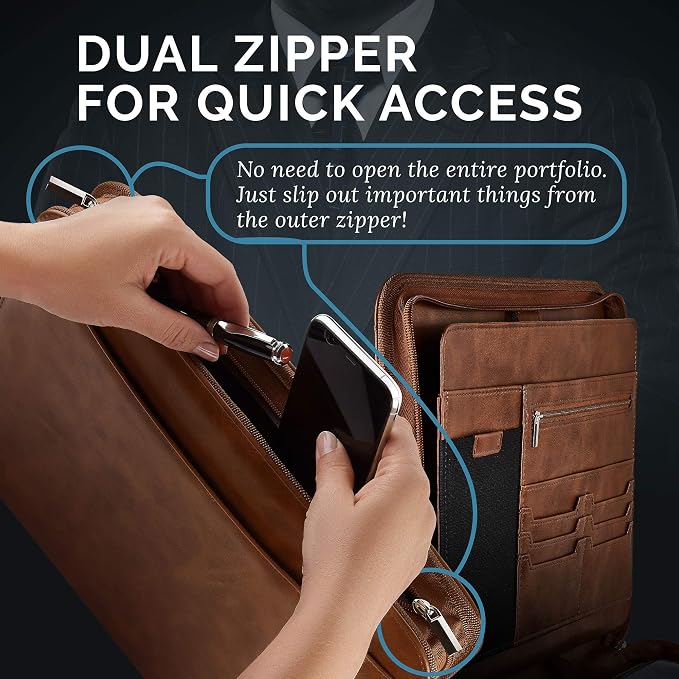 NERO MANETTI- Zippered Vegan Leather Padfolio/Portfolio Pad Holder-Business PU Leather Notepad Folder for Resumes, Interviews, iPad/Tablet, Phone, Legal Pad Notebook Executive Binder for Women, Men - Image 7