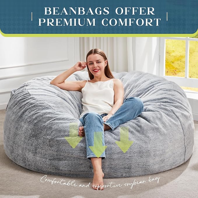 Hobestluk Bean Bag Chair for Adult Giant Beanbag with Filler Grey 5FT | Breathable Material Removable Machine Washable Cover Memory Foam Living Room Bedroom Reading Gaming Oversized Large Big - Image 6