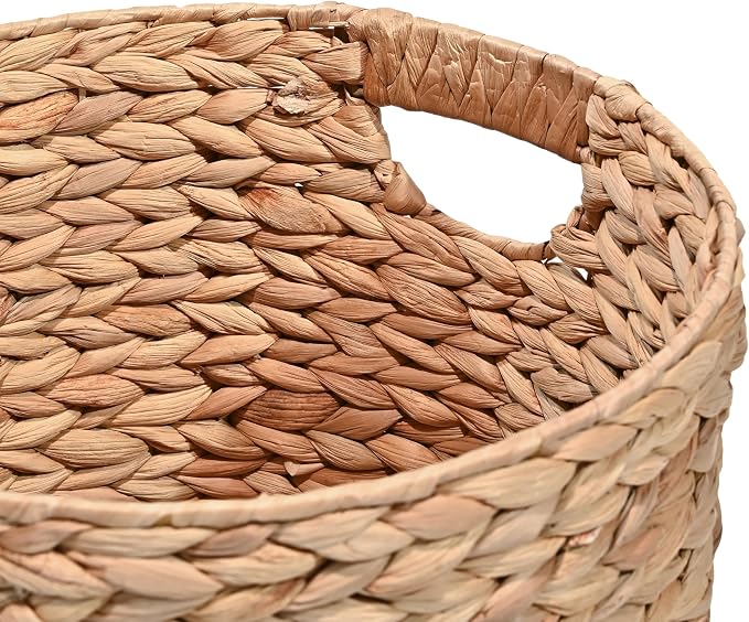happimess Avery 3-Piece Cylinder Nesting Baskets 13", Natural | Hyacinth, Bohemian Cottage Style, Handwoven Wicker, Iron Metal Frame, Decorative Storage For Toys And Books, Built In Handles - Image 4