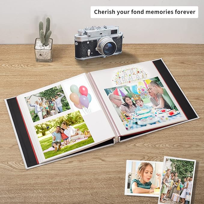 White Photo Album Self Adhesive Scrapbook Album for 4×6 Photos/Pictures DIY Linen Cover Album 15 Sheets/30 Blank Pages for Family Wedding, Birthday, Christmas, Anniversary - Image 2