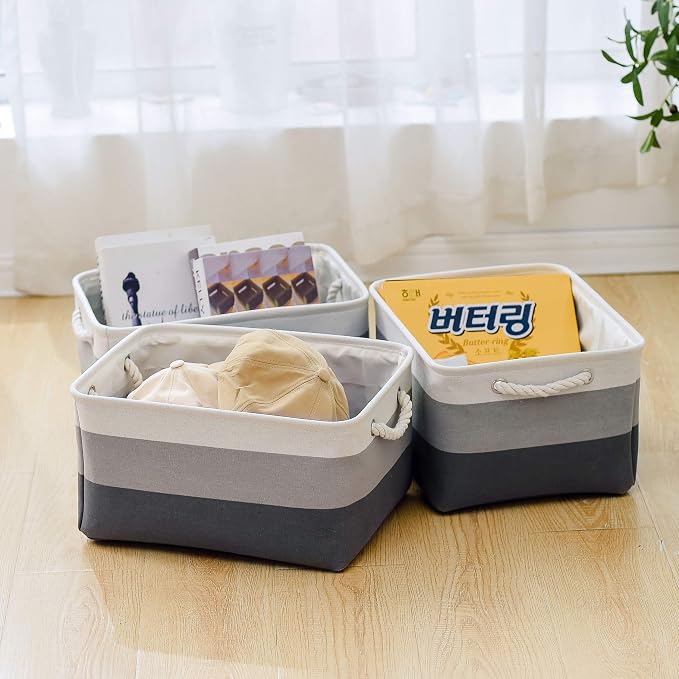 Large Storage Baskets for Shelves, Fabric Baskets for Organizing, Collapsible Storage Bins for Closet, Nursery, Clothes, Toys, Home & Office [3-Pack, Gray Gradient] - Image 8