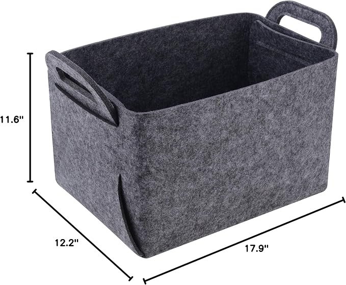 Minoisome Storage Basket Felt Storage Bin Collapsible& Convenient Box Organizer with Carry Handles for Office Bedroom Closet Babies Nursery Toys Laundry (Grey, 17.9inch（L）×12.2inch（W）×11.6inch（H）) - Image 8