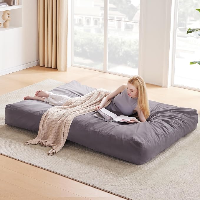 Giant Bean Bag Chair Bed for Adults, Convertible Beanbag Chairs to Floor Mattress Bed, Large Bean Bag Lazy Chair with High-Density Foam Filling, Bean Bag Couch Sofa Bed Washable, Grey Black - Image 2