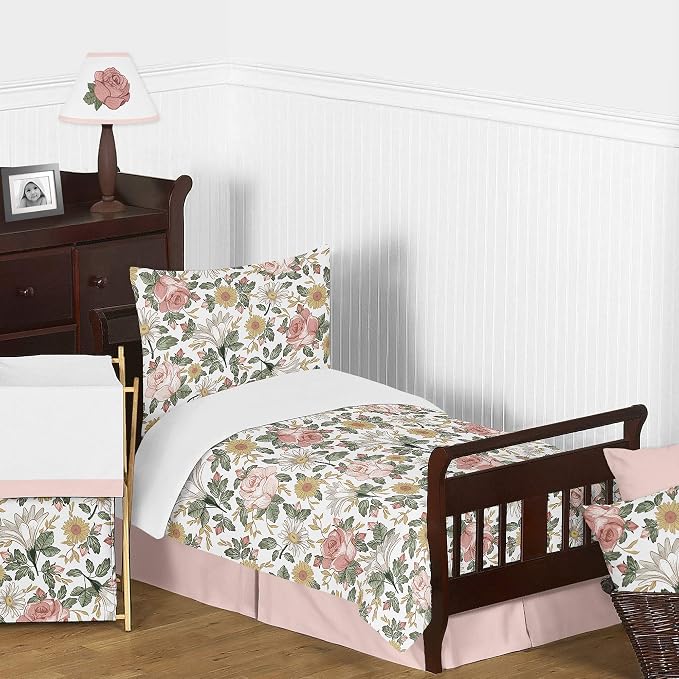 Sweet Jojo Designs Vintage Floral Boho Foldable Fabric Storage Cube Bins Boxes Organizer Toys Kids Baby Childrens - Set of 2 - Blush Pink, Yellow, Green and White Shabby Chic Rose Flower Farmhouse - Image 3