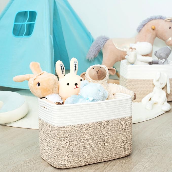 3-Pack Storage Baskets for Shelves, Playroom and Classroom Basket, Book Decorative Cube Bins, Woven Closet Organizers, Baby Nursery Baskets, Light Brown - Image 6