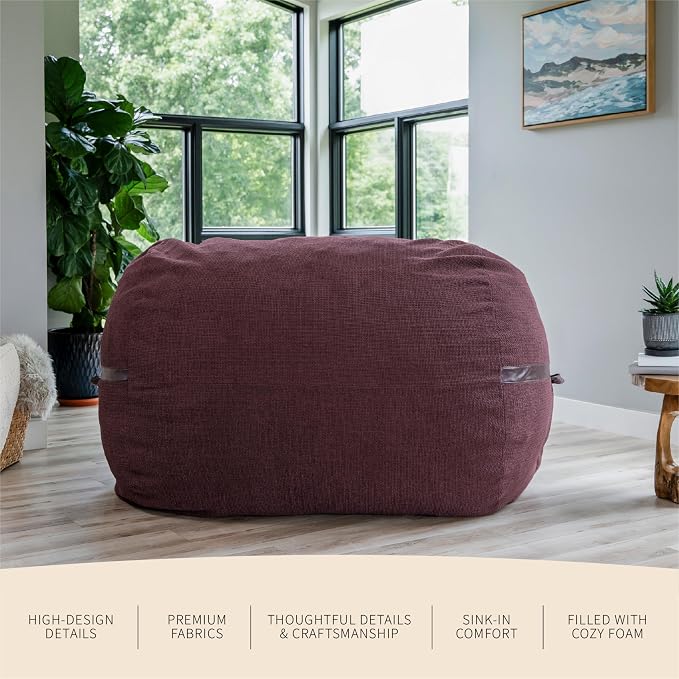 Big Joe Fuf 8Ft Giant Foam Bean Bag Chair, Oversized Couch with Removable Cover for Kids, Teens, Adults, Merlot Cloudweave, 8 Foot | Premium Shredded Foam Filled, Cloudweave, Adult-Sized Comfortable Seating, Supports Up to 300 lbs - Image 6