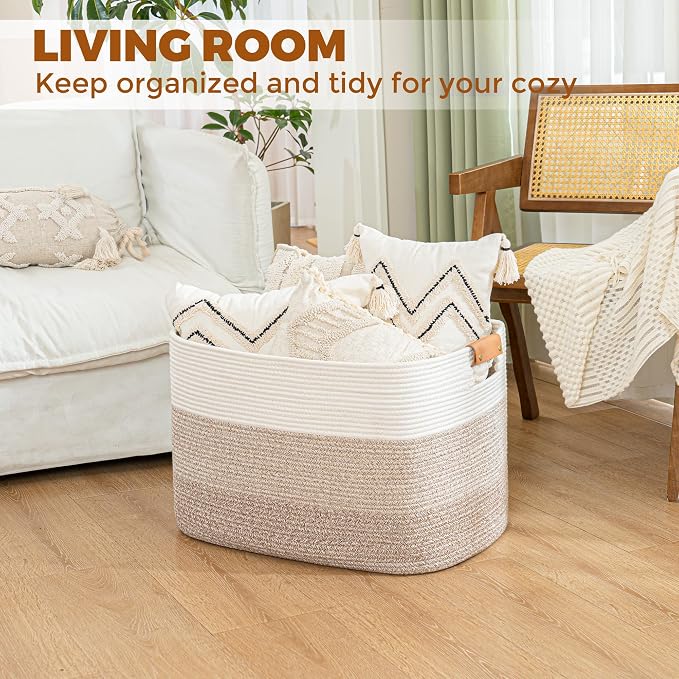 Rectangle Blanket Storage Basket, Large Blanket Basket Living Room, Nursery Nin for Toys, 50 L Large Woven Storage for Toy Organizing & Laundry, 18.11’’*14.17’’*11.81’’, Gradient Brown - Image 3