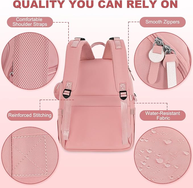 IBVIVIC Diaper Bag Backpack with Portable Changing Pad, Multifunctional Baby Bag for Mom Dad, Large Capacity, Stroller Straps, Insulated Bottle Pockets & Pacifier Case (Blush Pink) - Image 8