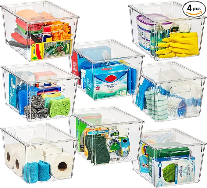 ClearSpace Storage Bin with Lid, Pantry & Desk Organizer, XL, 8 Pack | Plastic storage bins for kitchen organization, pantry storage, and refrigerator organization by ClearSpace
