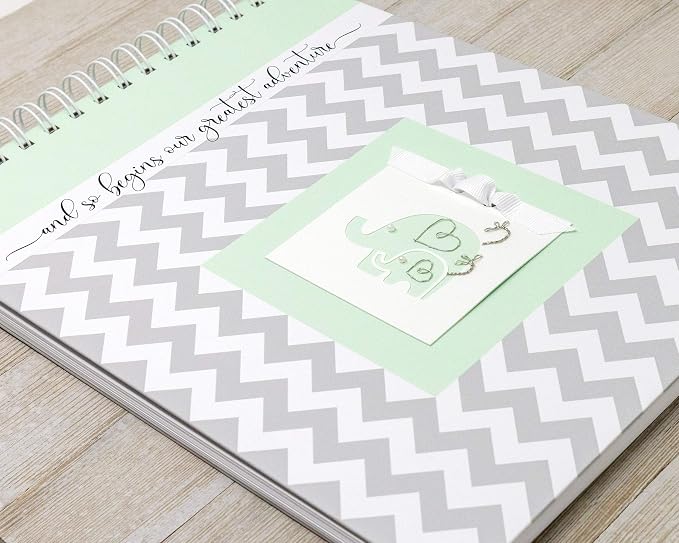 Personalized Pregnancy Journal (15 Center Designs) - Hardcover Pregnancy Memory Book Customized with Baby’s Name, Nickname or Phrase - Prompted Journal for New Moms (Gray Chevron + Mint) - Image 2