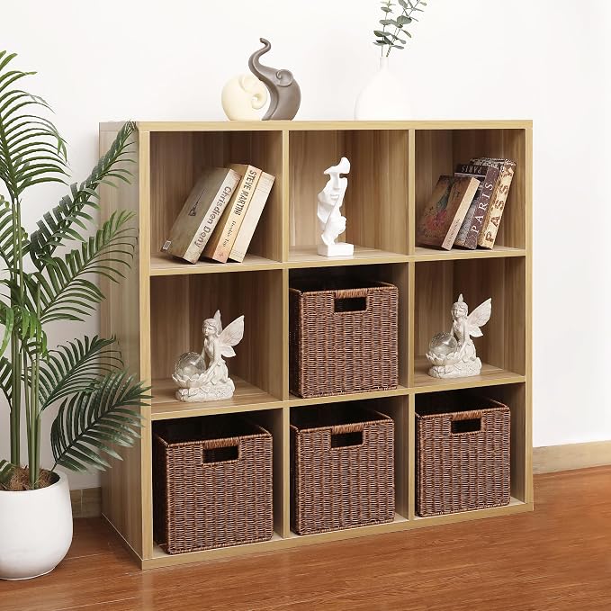 11X11X11in Brown Plastic Wicker Storage Basket, Foldable Cube Woven Storage Basket for Shelves, 11x11 Cube Storage Bins Set of 3, Wicker Storage Baskets for Laundry Nursery Room - Image 5