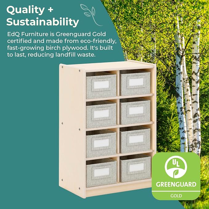 Guidecraft EdQ Cubby Toy Storage Organizer w/ 8 Fabric Bins 30"- Natural: Kids' Wood Bookshelf & Toy Organizer for Kids Playroom | Teacher School Supply Furniture for Classrooms and Home Organization - Image 6
