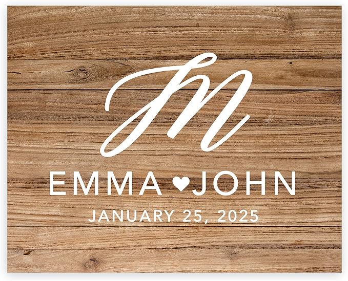 Andaz Press Custom Large Canvas Wedding Guest Book Alternative, 16 x 20 Inches, Rustic Wood Script Monogram Horizontal Personalized Sign Our Canvas Guest Book Signs For Wedding Rustic Woodland Theme by AndazPress
