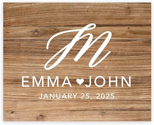 Andaz Press Custom Large Canvas Wedding Guest Book Alternative, 16 x 20 Inches, Rustic Wood Script Monogram Horizontal Personalized Sign Our Canvas Guest Book Signs For Wedding Rustic Woodland Theme by AndazPress