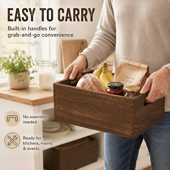 5 Pack Wooden Crates for Display Nesting Wood Crate for Storage with Handle | Rustic Handmade Farmhouse Wooden Basket for Storage and Containe, 5 Size Multipurpose Wood Basket for Fruits Vegetables Boxes - Image 7